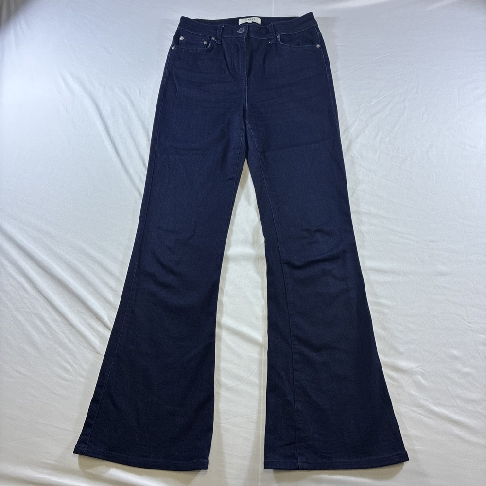Reiss Denim Dark Wash High Rise Flare Jeans Indigo Blue Size 28